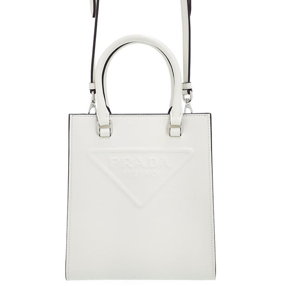 Prada Spazzolato Leather Tote embossed White